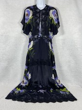 Farm Rio Maxi Dress Women Medium Black Soft Garden Lace Trim Floral Cottage New