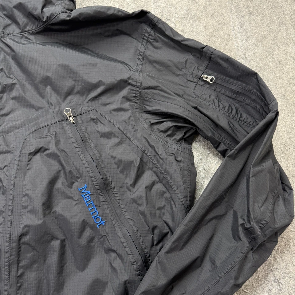 Chaqueta de Lluvia Marmot Hombre XL Negra Con Capucha Rendimiento Cremallera Completa Impermeable Foto 3 de 4