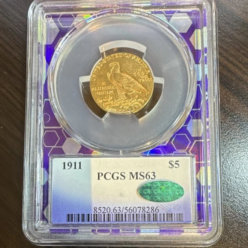 1911 $5 Gold Indian Half Eagle PCGS CAC MS63 Philadelphia Coin