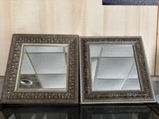 Matching Pair Vintage Style Embossed Square Wall Accent Mirrors Rustic Decor
