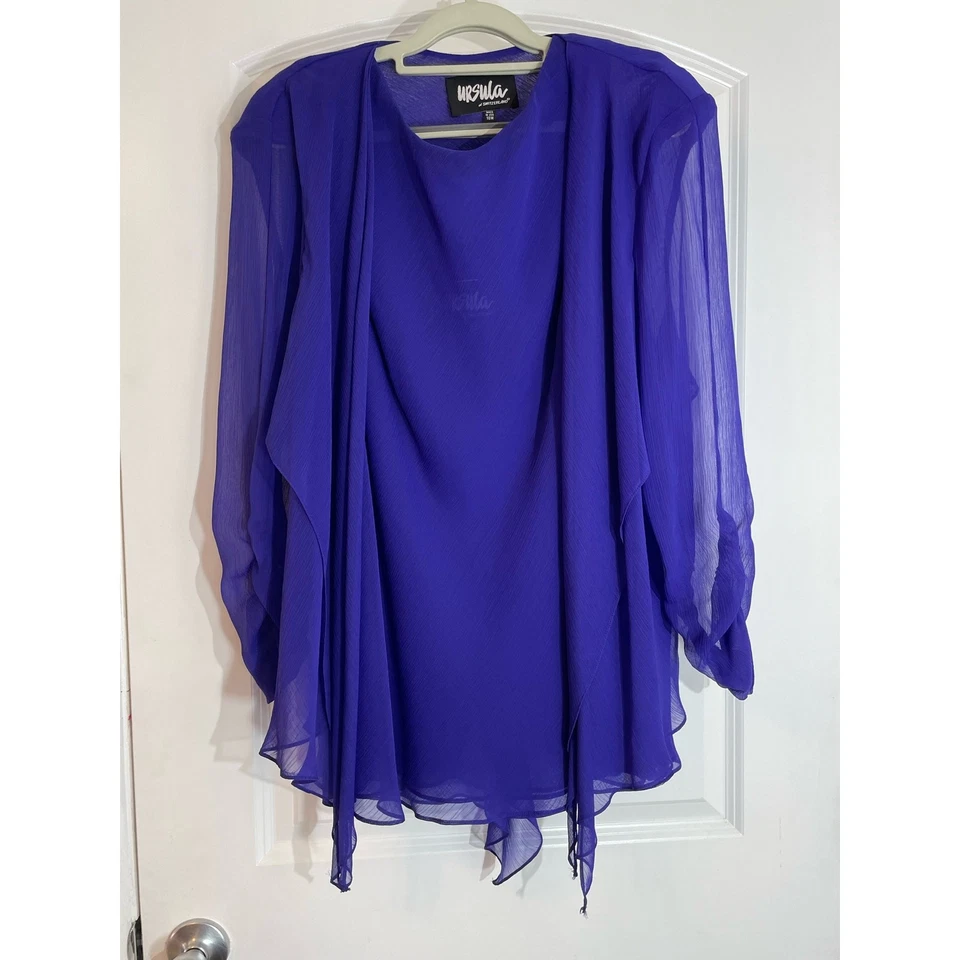 Ursula of Switzerland 3 Piece Pant Suit 18W Purple Sheer Chiffon Gauzy Wedding - Image 2 of 4