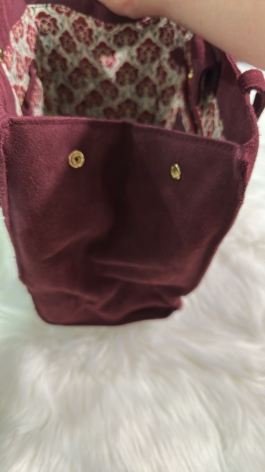 Emma Fox Maroon Suede Patchwork Argyle Tote - image 4