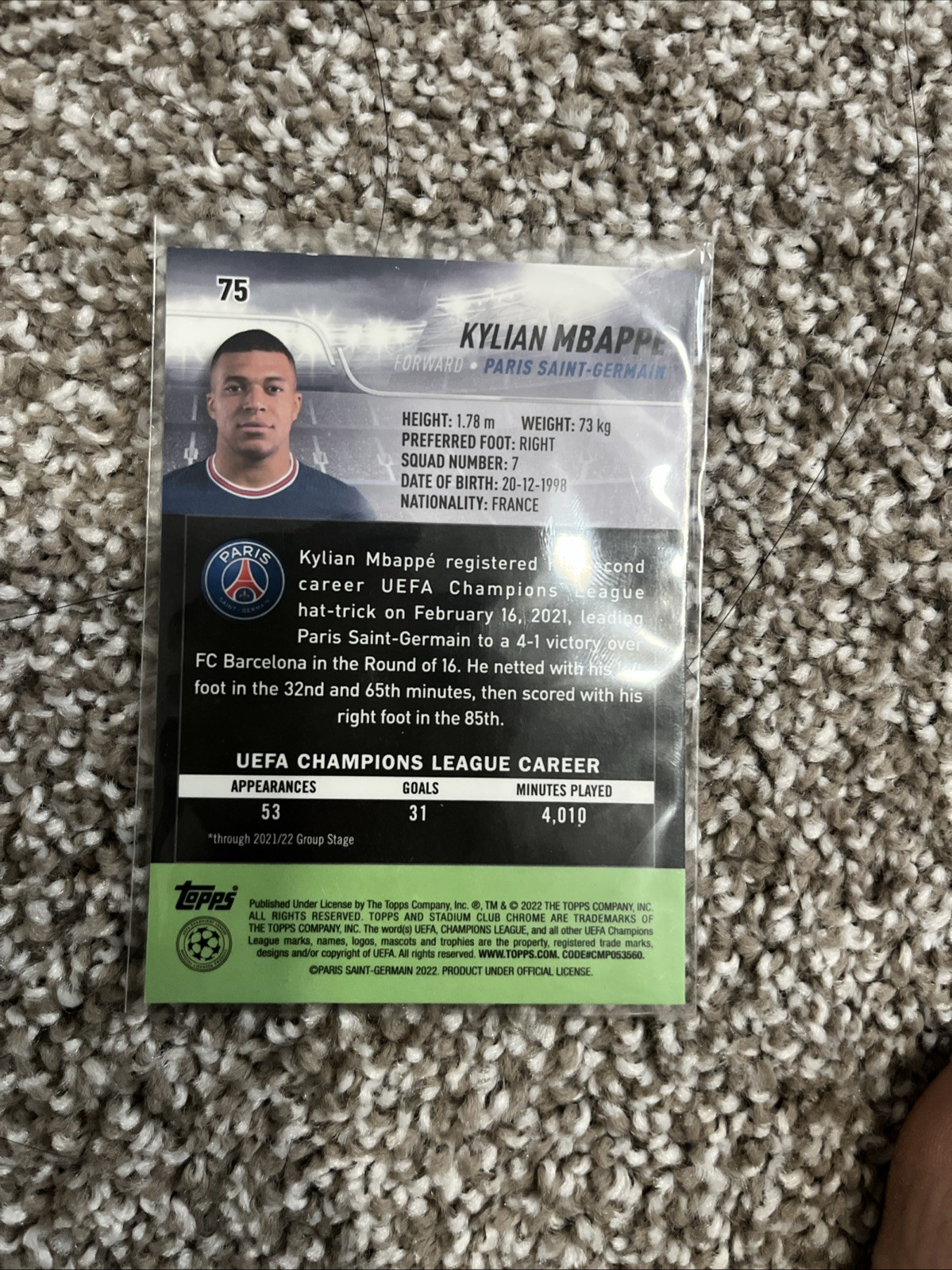2021-22 Topps Stadium Club Chrome Uefa Champions League - Kylian Mbappe #75... view 2