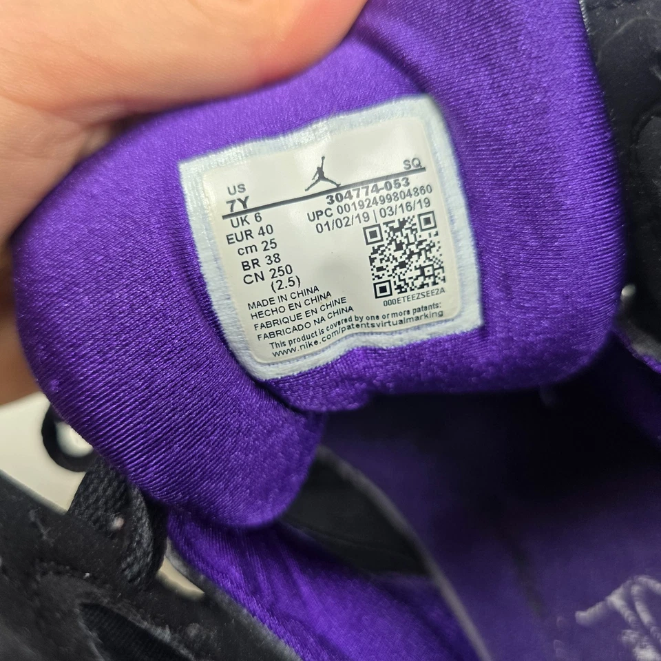 Nike Air Jordan 7 Retro Ray Allen PE GC 304774-053 Black Purple Size 7Y Youth GS - Image 4 of 4