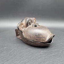 Heavy Cast Iron Hinged Monkey Head Cigar Cigarette Ashtray Cone Incense Holder