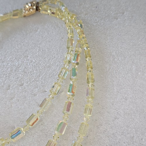 Vtg 50s Yellow Green Aurora Borealis Crystal Necklace 3 Strand Art Deco Style 18 - Picture 6 of 11