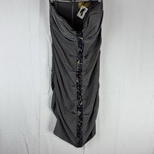 Nicole Miller Dress Size 4 Gray Draped Strapless Beaded Trim Evening Cocktail