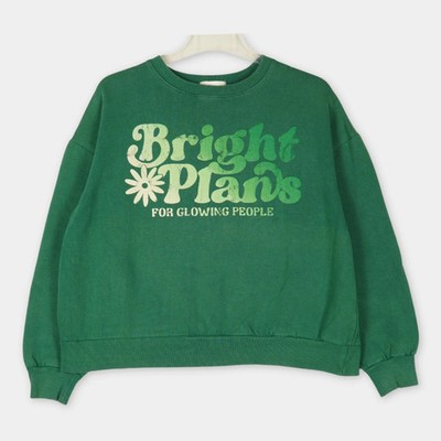 Pull&Bear Sweatshirt Damen Größe XS grün Brustprint boxy Pullover Herbst