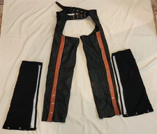 USA Bikers Dream Apparel Sz. Med. Leather Chaps - Orange/Black With Leg Warmers?