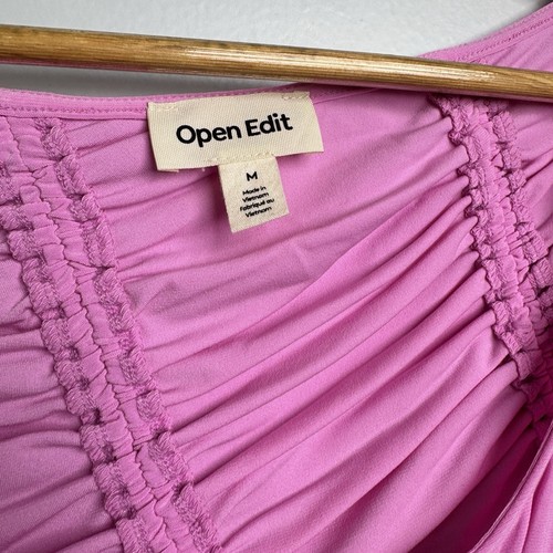 Open Edit Ruched Cup Sleeve Crop Top in Pink NWT Women's Size Medium - Picture 2 of 4