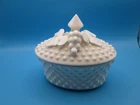 vintage milk glass hobnail trinket, butter,candy dish with cover no chips,cracks