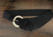 Vintage Circa Brand 1980s Belt Retro Black Suede Gold Crescent Buckle USA