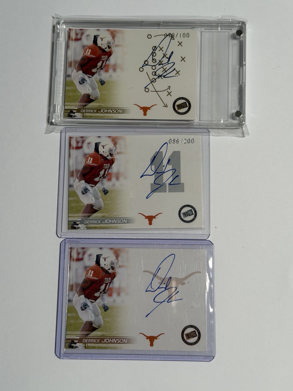 2005 Press Pass Auto Texas Longhorns Derrick Johnson Gold Silver Bronze Card Lot