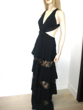 STUNNING 12K ELIE SAAB BLACK KNIT  LACE CUT OUT TIERED DRESS,GOWN 6/42