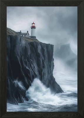 Leuchtturm an einer stürmischen Küste Gerahmtes Wandbild Poster Leinwanddruck Bild