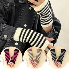 HOT Winter Half Finger Gloves Striped Fingerless Gloves Knitted Long Fingerless