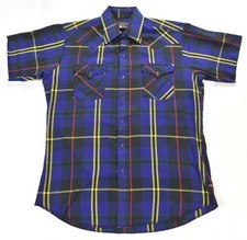 VTG Panhandle Slim Pearl Snap Plaid Western Shirt Mens 16.5 Short Sleeve Rodeo