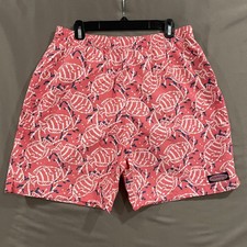Vineyard Vines Swim Trunks Mens L Pink Fish Print Lined Pockets Shorts