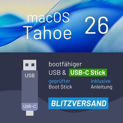 macOS 26 Tahoe Mac OS Bootstick USB/USB-C 3.0 Installer -Update - Blitzversand
