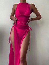 Women Sexy Three Piece Swimsuit Summer Bikini Set Sheer Mesh Cover Up Dress