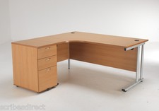 TC Lite Crescent Left or Right Hand Desk 1600mm and 3-drawer desk high Pedestal