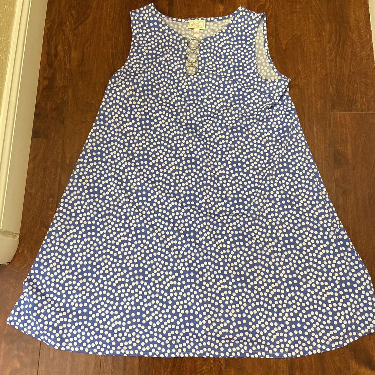 Ivy Lane Sleeveless Women's Sz Lg Blue White Polka Dot Stretchy