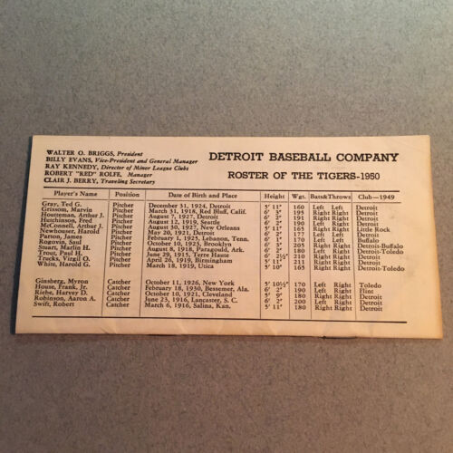 1950 DETROIT BASEBALL COMPANY WALTER O. BRIGGS ESTADIO LISTA CALENDARIO TIGRES - Imagen 4 de 7