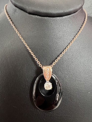 Cadena Colgante de Ónix Negro Diamante Solitario Oro Rosa 14K Natural .26CT G/VS NUEVA - Imagen 3 de 24