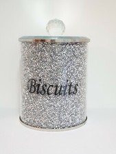 New Silver Crushed Diamante Biscuit Cookie Jar Gift Christmas Kitchen Uk Based