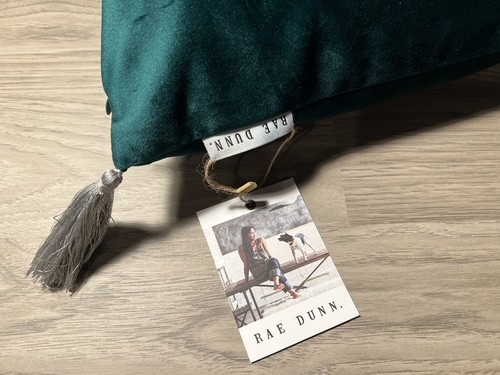 Rae Dunn HOME Green Toss Pillow 20in. x 20in. Silver Tassels NWT - Picture 3 of 5