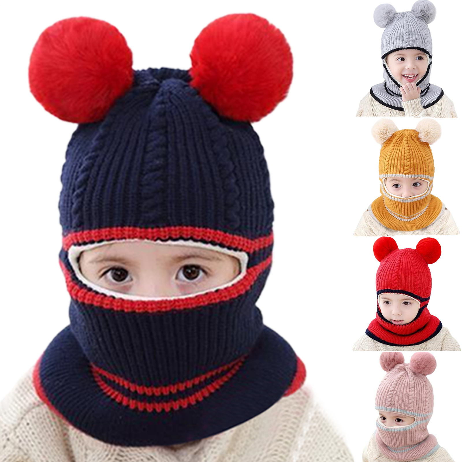 Toddler Baby Winter Warm Hat Hooded Scarf Earflap Knitted Cap Kids Girls Boys