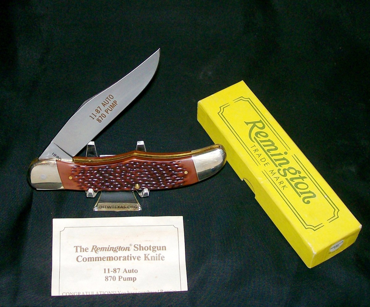 k3LEON　ジーベン90缶 Remington Shotgun Knife 11-87 870 Pump Circa-1990 Inscribed Blade