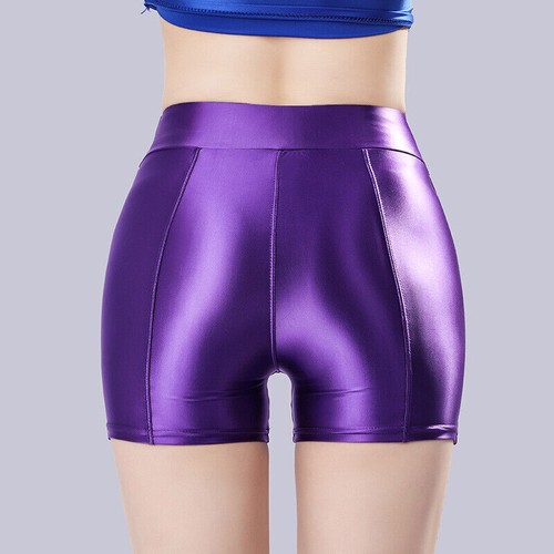 Pantalones cortos deportivos de satén brillante cintura alta para mujer - Imagen 14 de 19