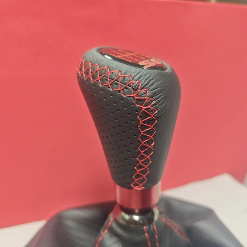 RED STITCH LEATHER SI 6S JDM SHIFT GEAR KNOB for CIVIC MKX MK9 MK8 ACCORD TYPE R Foto 2 de 4