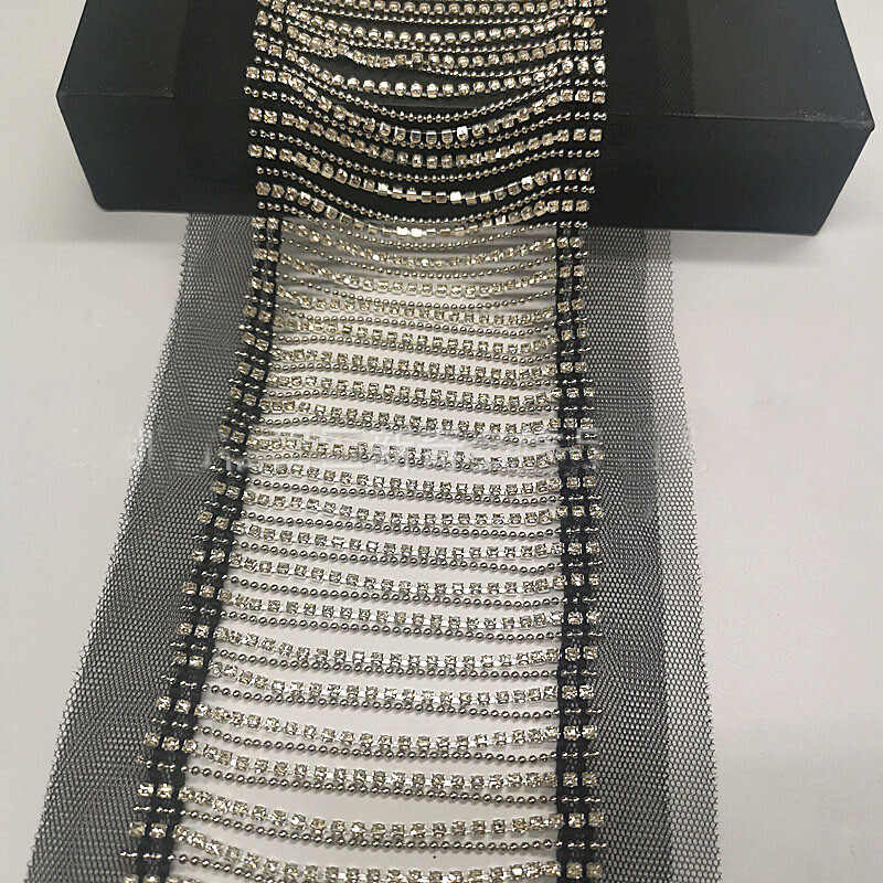 1 Yard Tassel Crystal Rhinestone Beaded Fringe Chain Mesh Trim Sewing Craft Diy