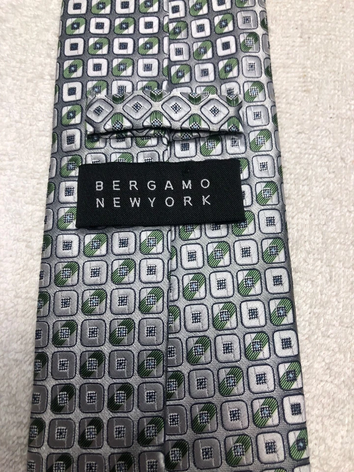 BERGAMO NEW YORK MENS TIE GRAY WITH GREEN 4 X 61 - Image 4 of 4