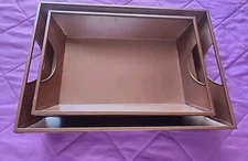 Old East Main Company 2- Brown Metal Tray With Handles Medium and Small Serving 