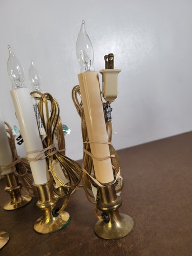 10 Vintage Christmas Lighted Brass Base Window Candle with Bulb 7”H - Picture 2 of 9