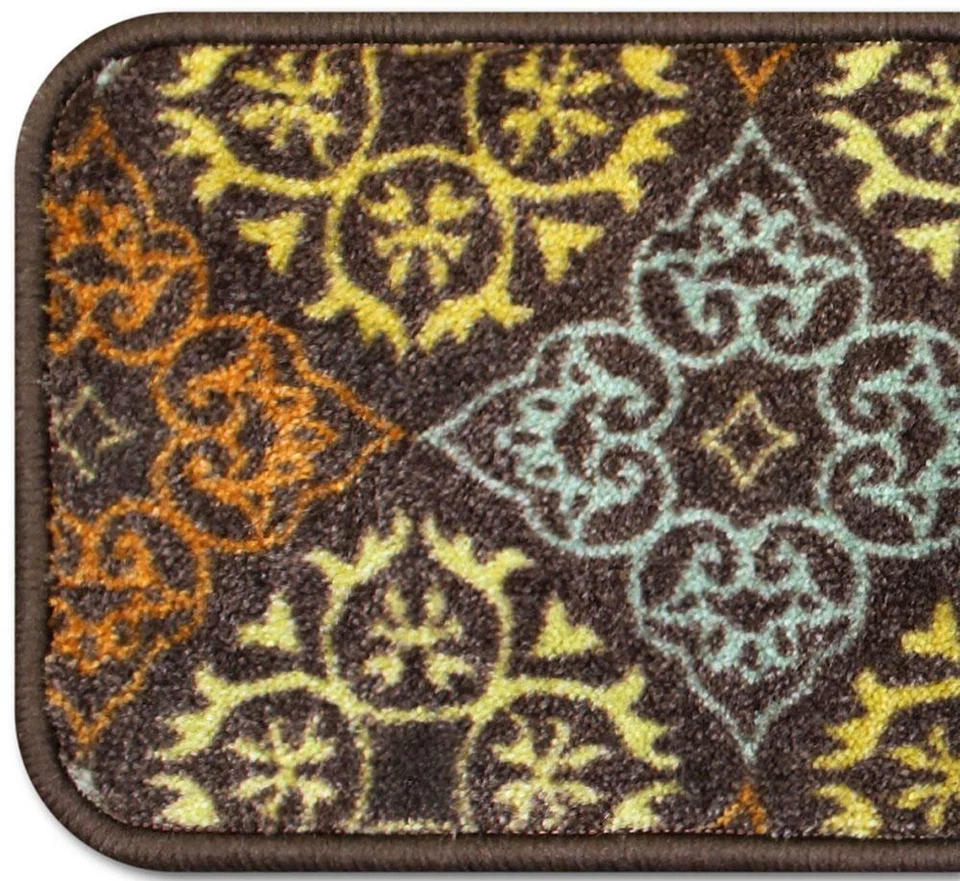 15 peldaños de escalera para alfombras RESISTENTES AL DESLIZAMIENTO FLORACIÓN CALEIDOSCOPIO otoño marrón Foto 3 de 4