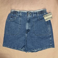 Vintage 1990  s Lee Utility Side Elastic Denim Shorts, Deadstock NWT, Size 14M