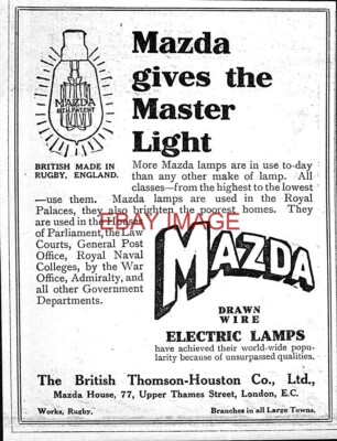 WW1 Reklame MAZDA gezogene Draht elektrische Lampen (2) kleine 1916 Druckanzeige 734/44