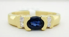 GENUINE 0.72 Cts BLUE SAPPHIRE & DIAMONDS RING 14K GOLD - Free Certificate - NWT