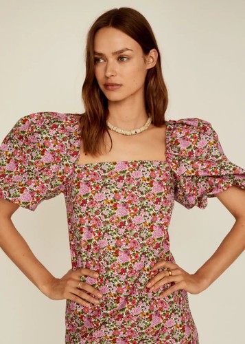 NWT Mango Floral Puffed Sleeves Cotton 