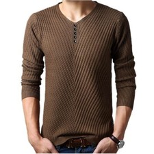 Men Cashmere Wool Sweater Vneck Long Sleeve Shirt Winter Casual Knitted Pullover