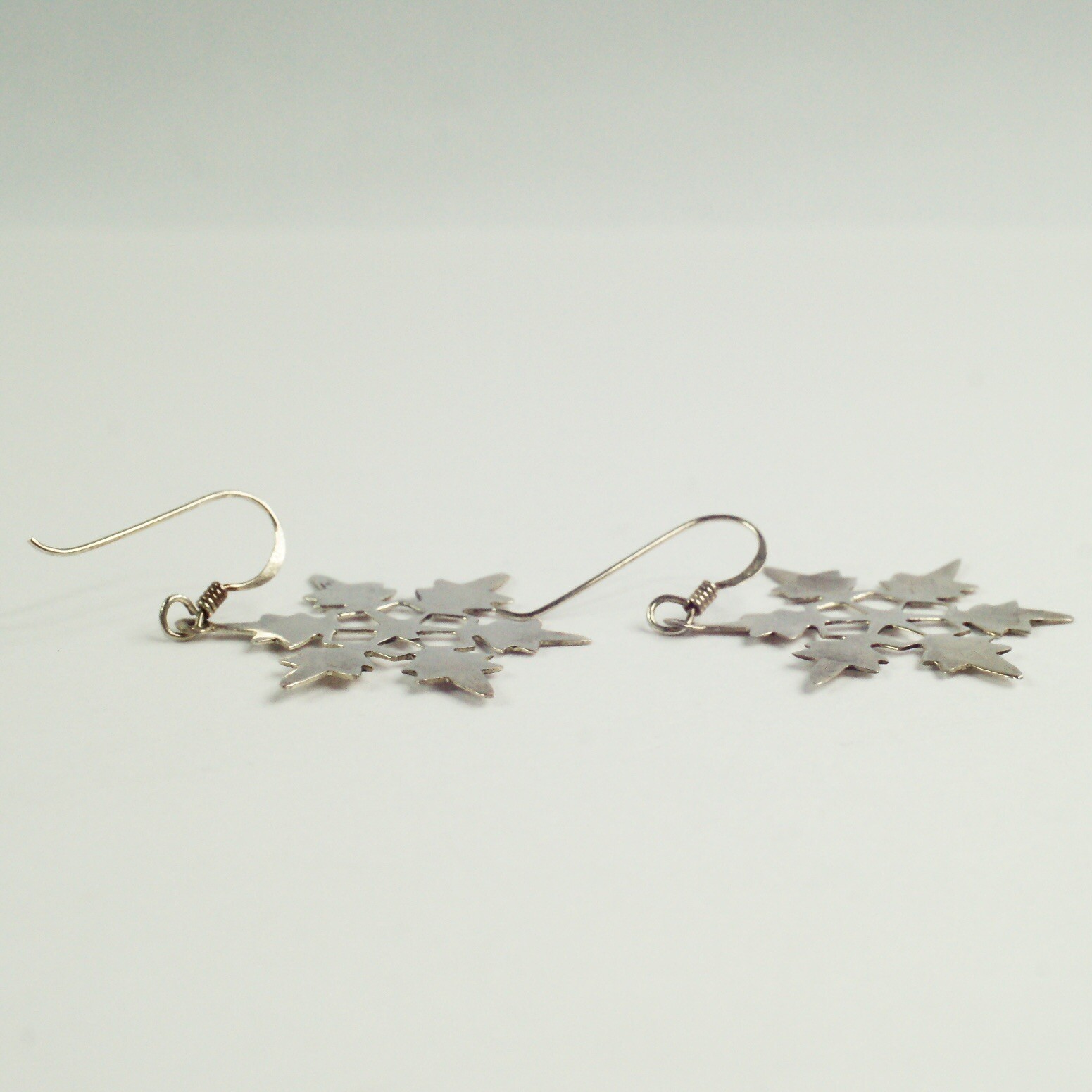 sterling silver hook drop dangle flat snowflake w… - image 3