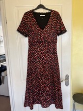 Mango ladies black red floral patterned short sleeved long dress size x small