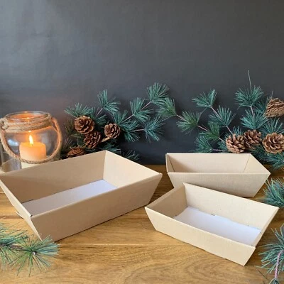 ECO HOME & BUSINESS Quality Christmas Card board Gift Trays Box Hamper Basket Natural Kraft Empty