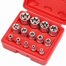 14Pcs E Torx Star Female Bit Socket Set 1/2" 3/8" 1/4" Drive E4-E24 Storage Case