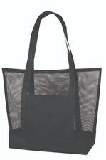 Deluxe Zippered Black Mesh Shopping Tote Sheer Weekend Bag Beach Picnic Camping