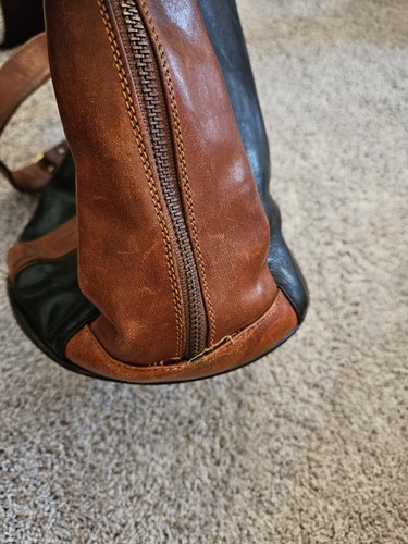 Marino Orlandi Women’s Handmade Italian Brown/Black Leather Bucket Shoulder Bag - Picture 24 of 24